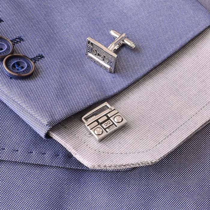 Music Cassette Cufflinks Tape Player Silver On Shirt Sleeve