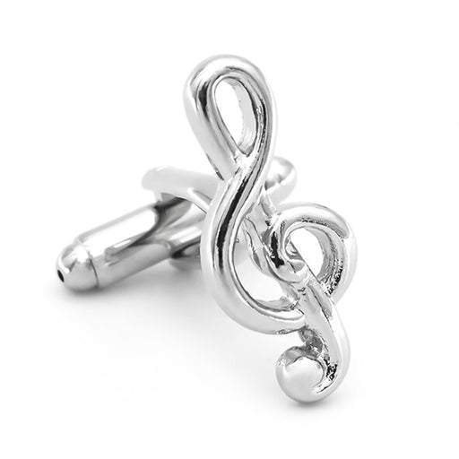 Music Note Cufflinks Treble Clef Silver Front