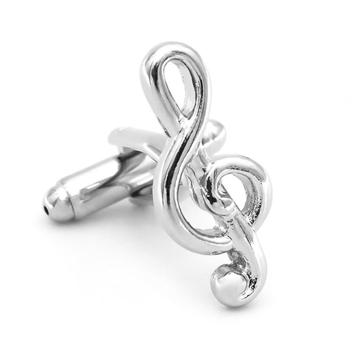 Music Note Cufflinks Treble Clef Silver Front