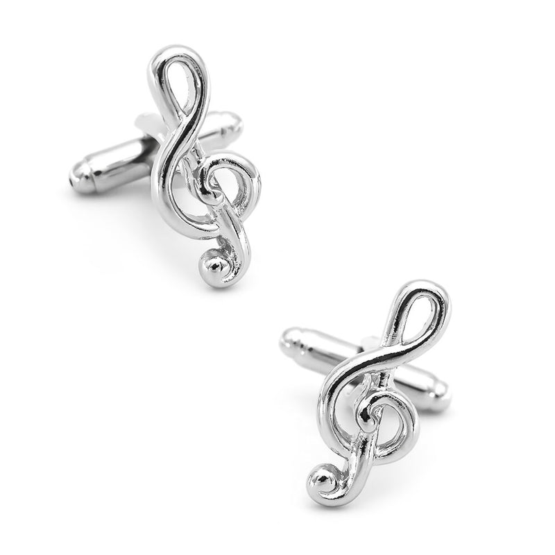 Music Note Cufflinks Treble Clef Silver Pair