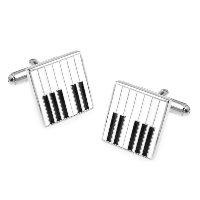 Piano Keys Cufflinks Music Silver Front Pair
