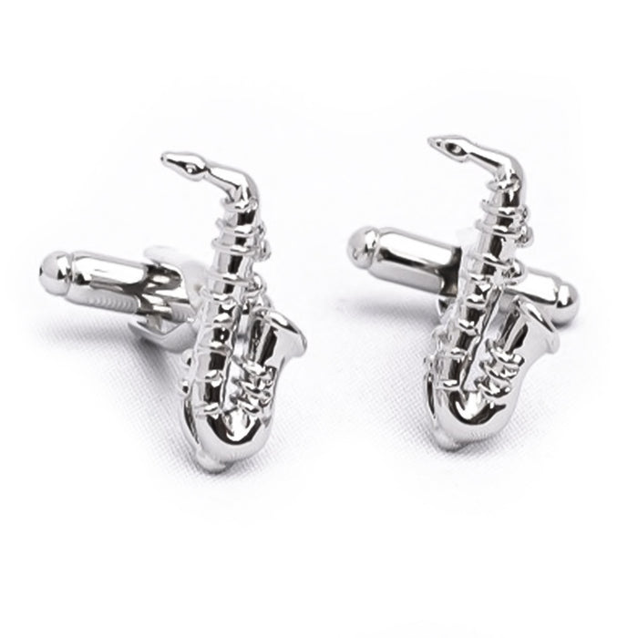 Saxophone Cufflinks Silver Pair