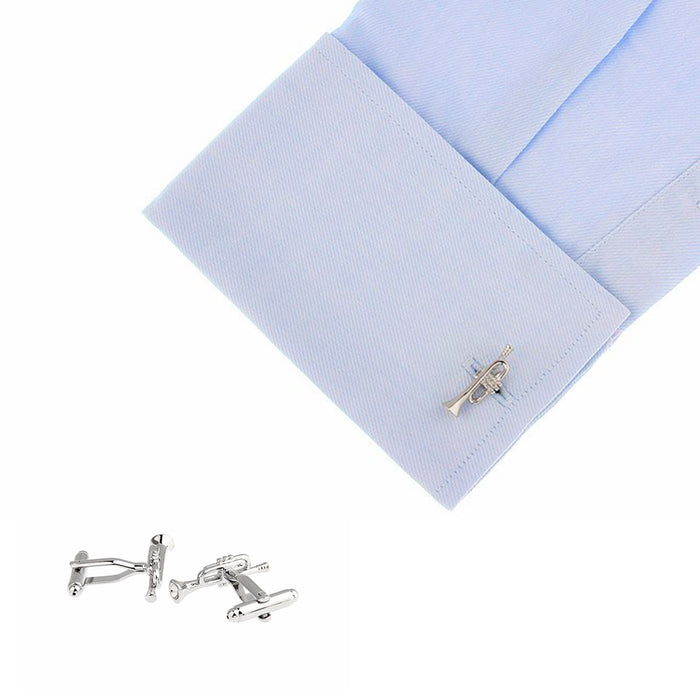 Trumpet Cuffliks Silver On Shirt Sleeve