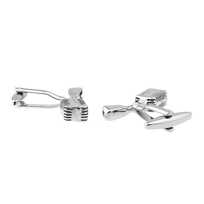 Retro Microphone Cufflinks Silver and Black Music Back Image