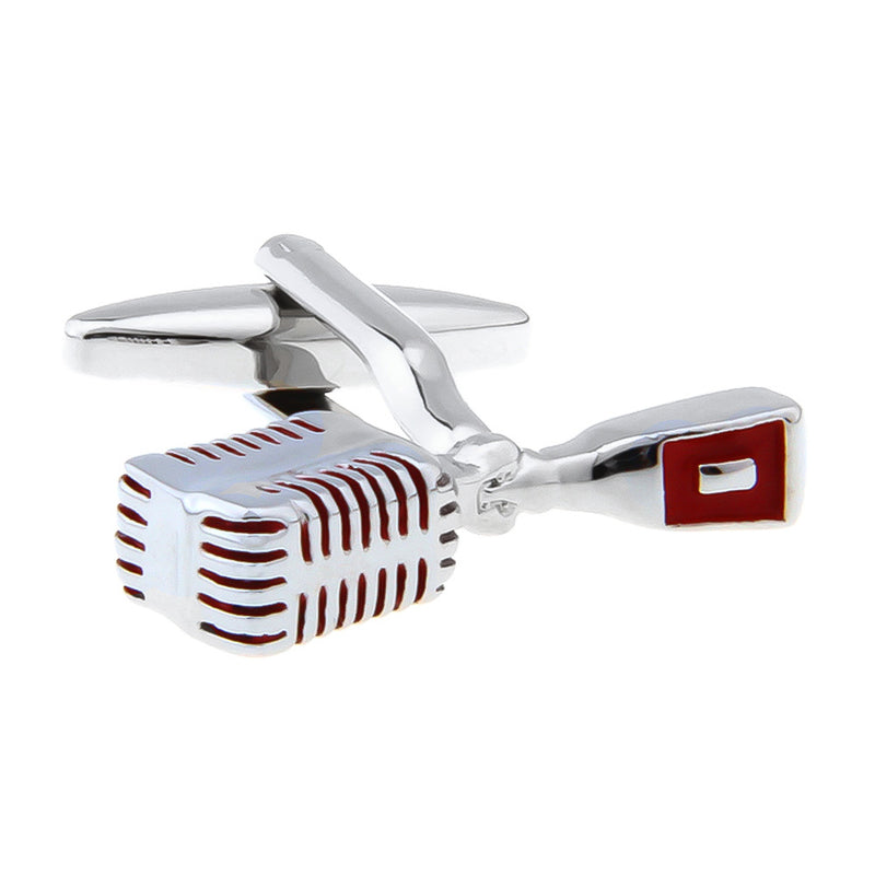 Microphone Cufflinks Silver Mic Front Image