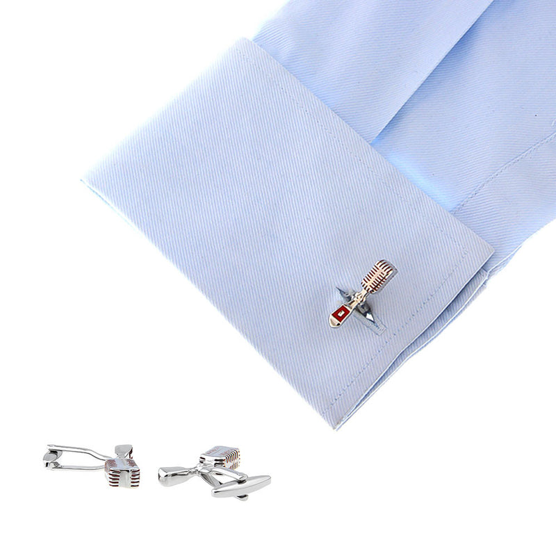 Microphone Cufflinks Silver Mic On Shirt Sleeve Image