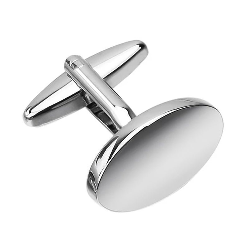 Flat Oval Cufflink Silver Side Image