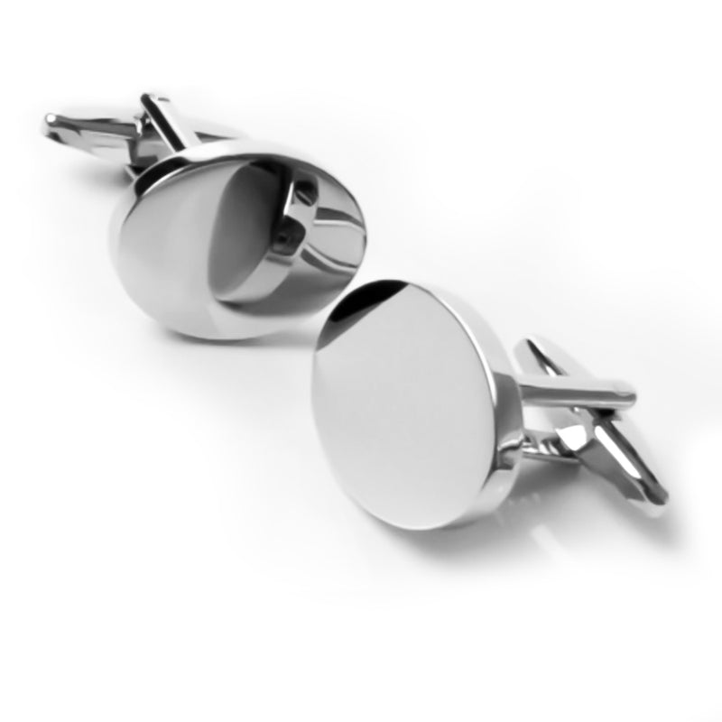 Flat Oval Cufflink Silver Pair