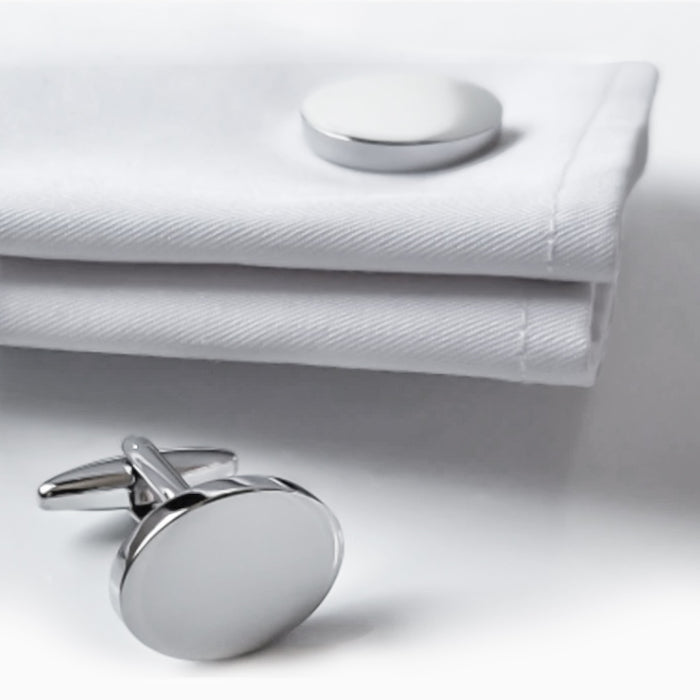 Flat Oval Cufflink Silver On Shirt Sleeve