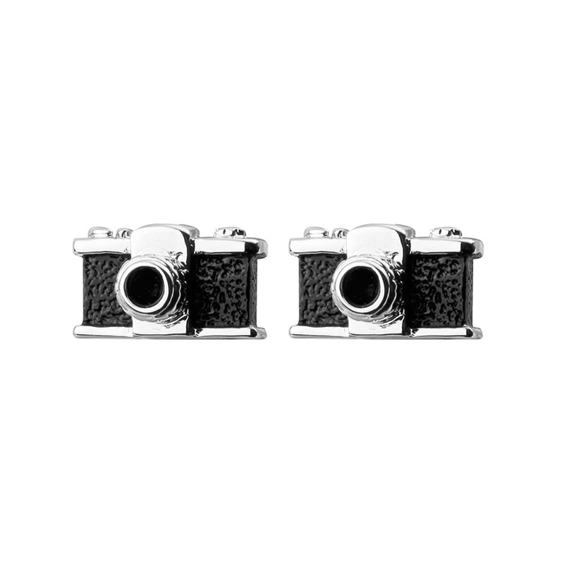 Camera Cufflinks Photography Silver Black Pair