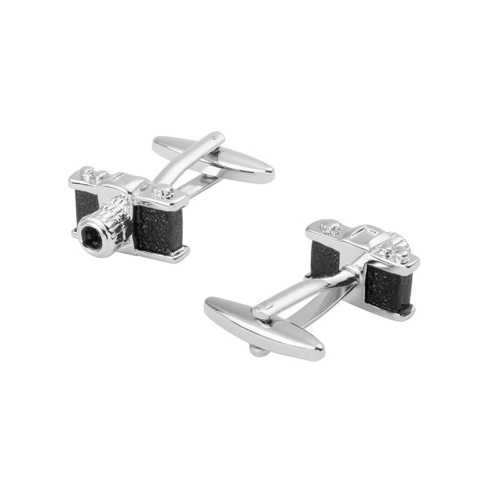 Camera Cufflinks Photography Silver Black Front and Back
