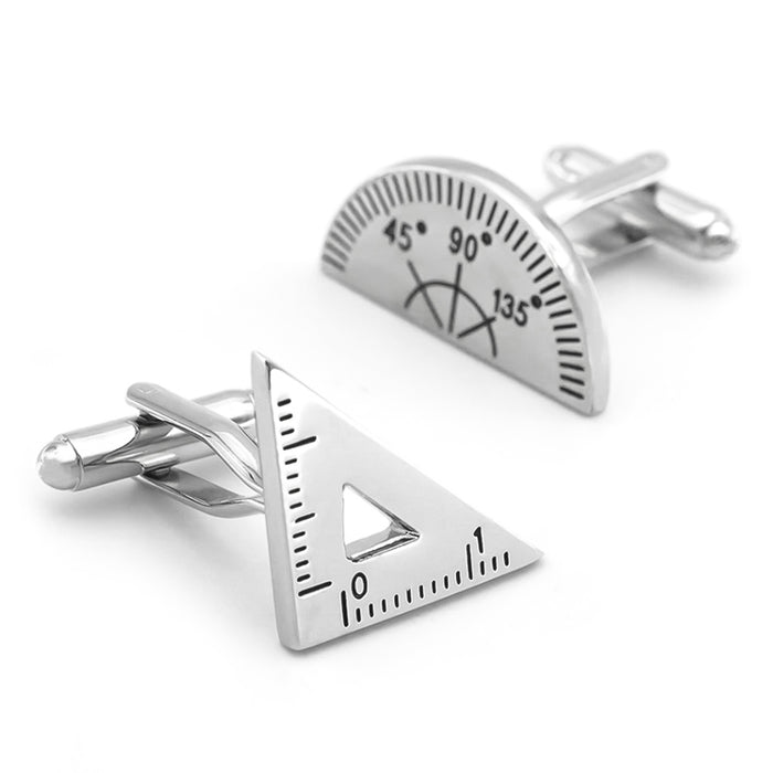 Protractor and Set Square Cufflinks Silver Pair