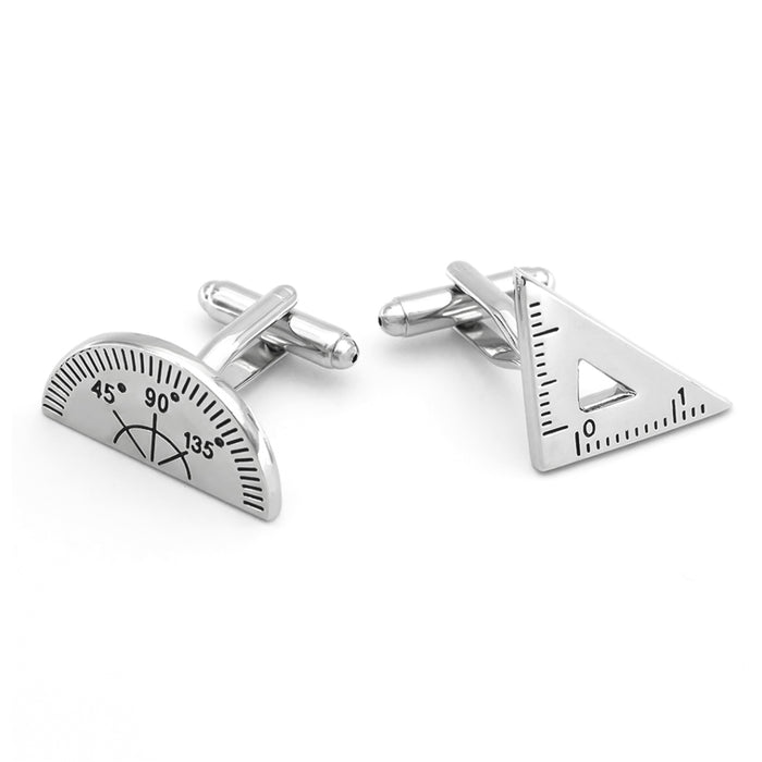 Protractor and Set Square Cufflinks Silver Front