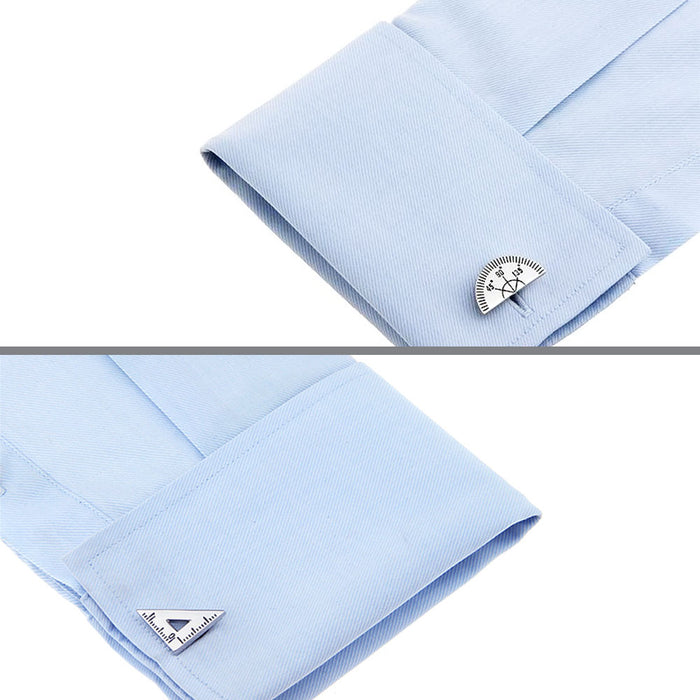 Protractor and Set Square Cufflinks Silver On Shirt Sleeve