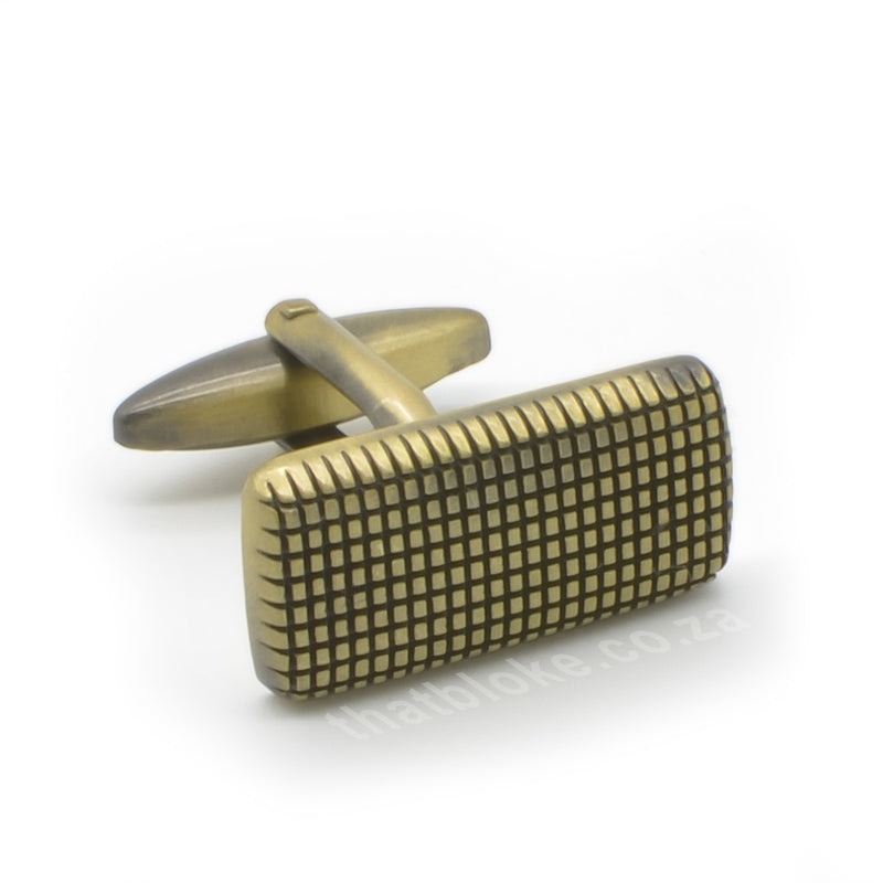 Rectangular Checker Grid Cufflinks Vintage Bronze Front