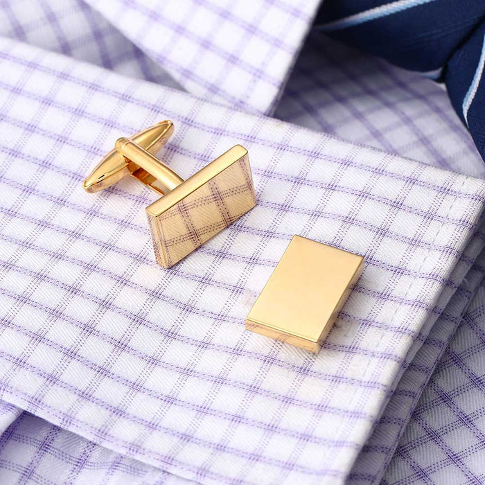 Flat Rectangular Cufflinks Gold Glossy On Shirt Sleeve