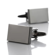 Flat Rectangular Cufflinks Gunmetal Black Glossy Pair