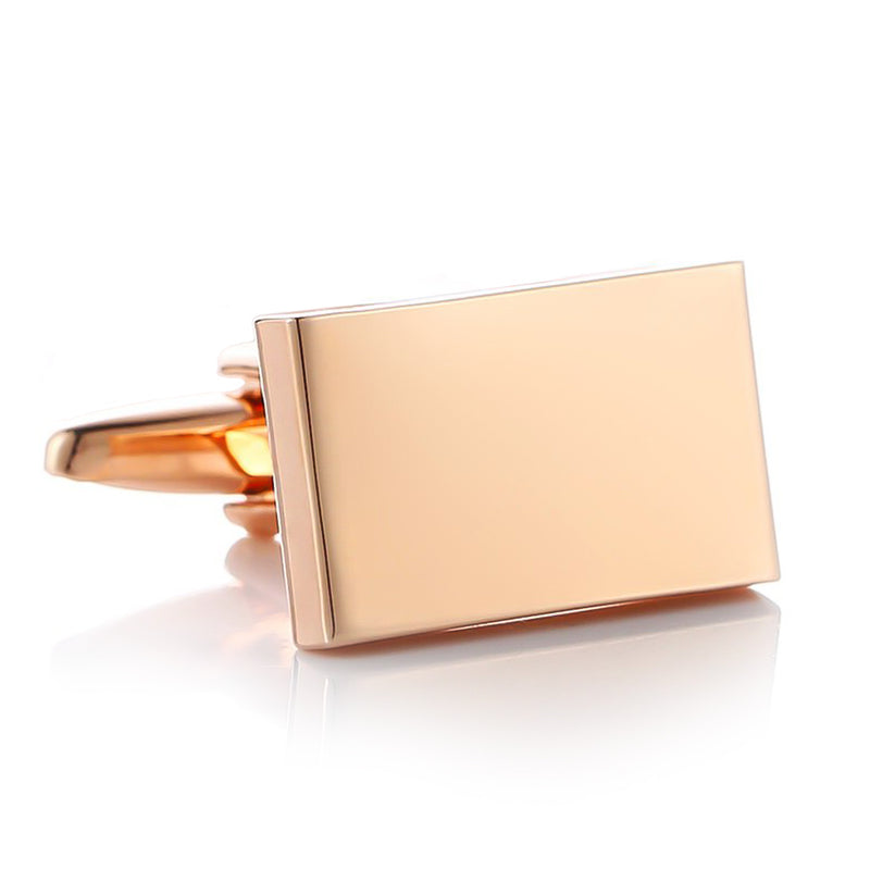 Flat Rectangular Cufflinks Rose Gold Glossy Front