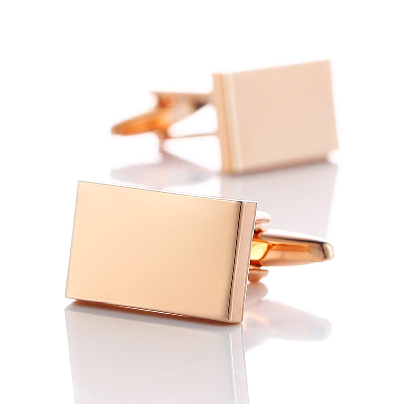 Flat Rectangular Cufflinks Rose Gold Glossy Pair