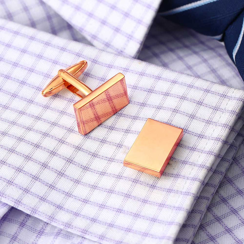 Flat Rectangular Cufflinks Rose Gold Glossy On Shirt Sleeve