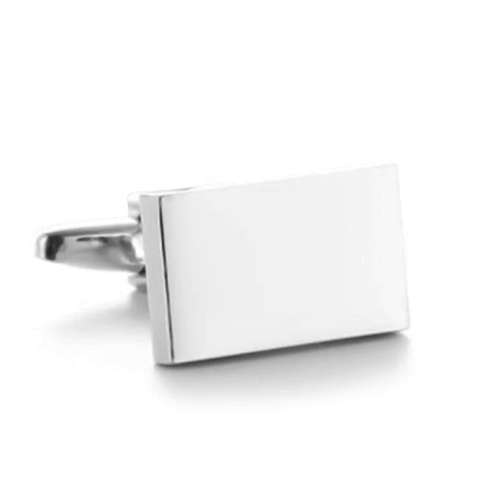 Glossy Silver Plain Flat Rectangular Cufflinks Image Front