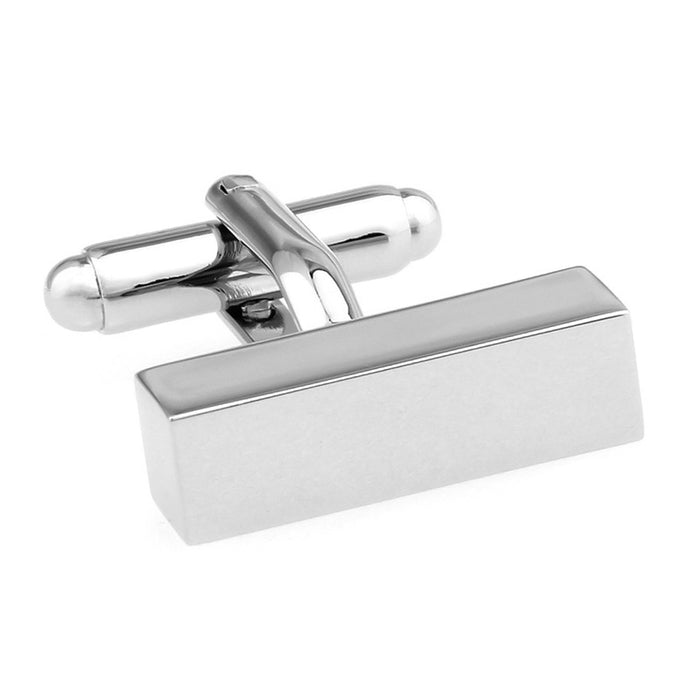 Rectangular Square Tube Cufflinks Silver Front