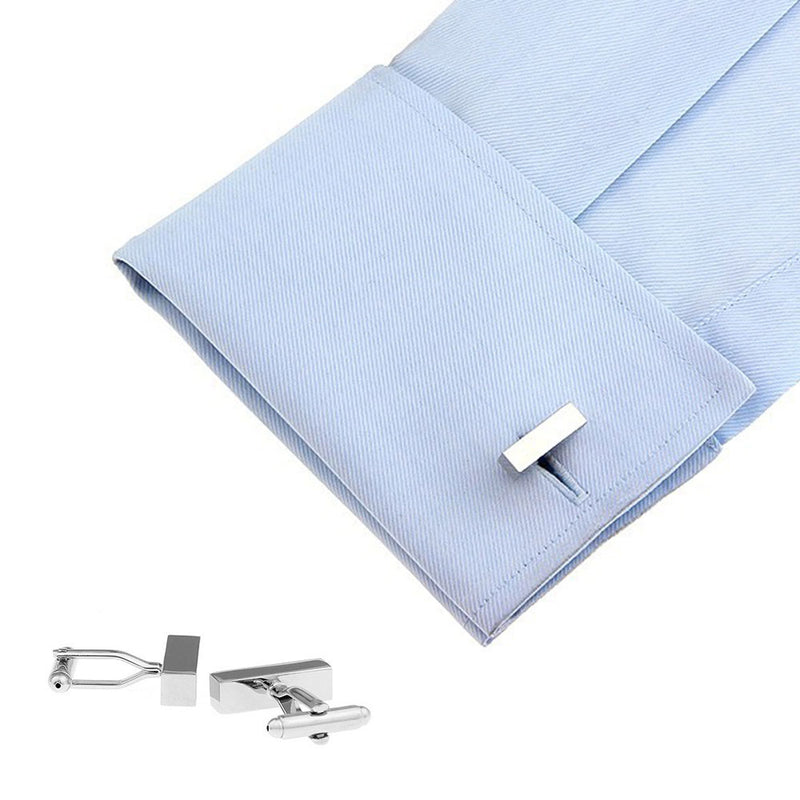 Rectangular Square Tube Cufflinks Silver On Shirt Sleeve