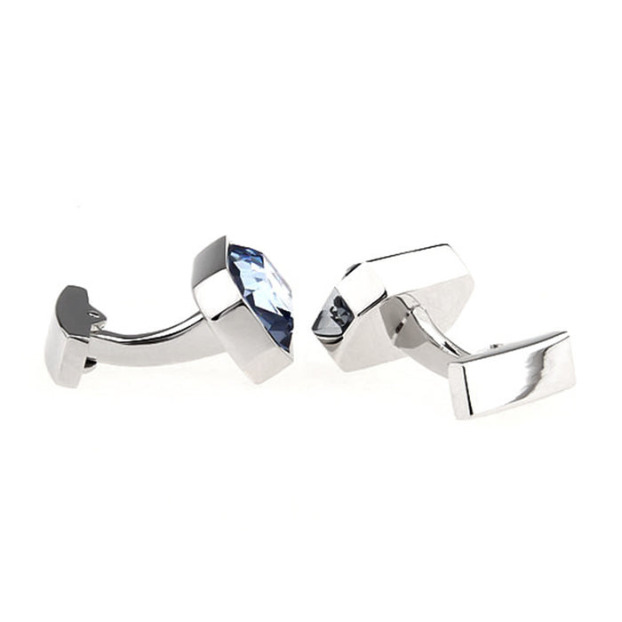 Rectangular Light Blue Stone Cufflinks With Edged Corners Silver Front and Back