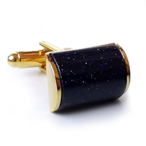 Star Stone Cufflinks Gold and Navy Blue Glitter