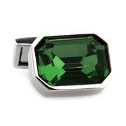 Rectangular Dark Green Stone Cufflinks With Edged Corners Silver Front View