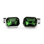 Rectangular Dark Green Stone Cufflinks With Edged Corners Silver Pair