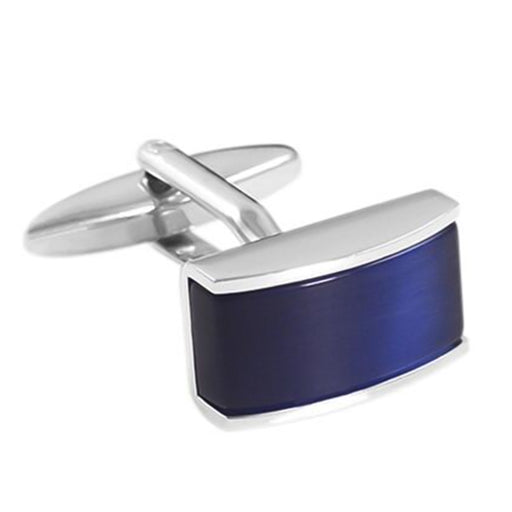 Navy Blue Stone Cufflinks Rectangular Shape Silver Front