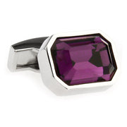 Rectangular Roman Purple Stone Cufflinks With Edged Corners Silver Front View