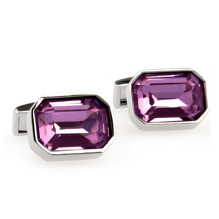 Rectangular Roman Purple Stone Cufflinks With Edged Corners Silver Pair