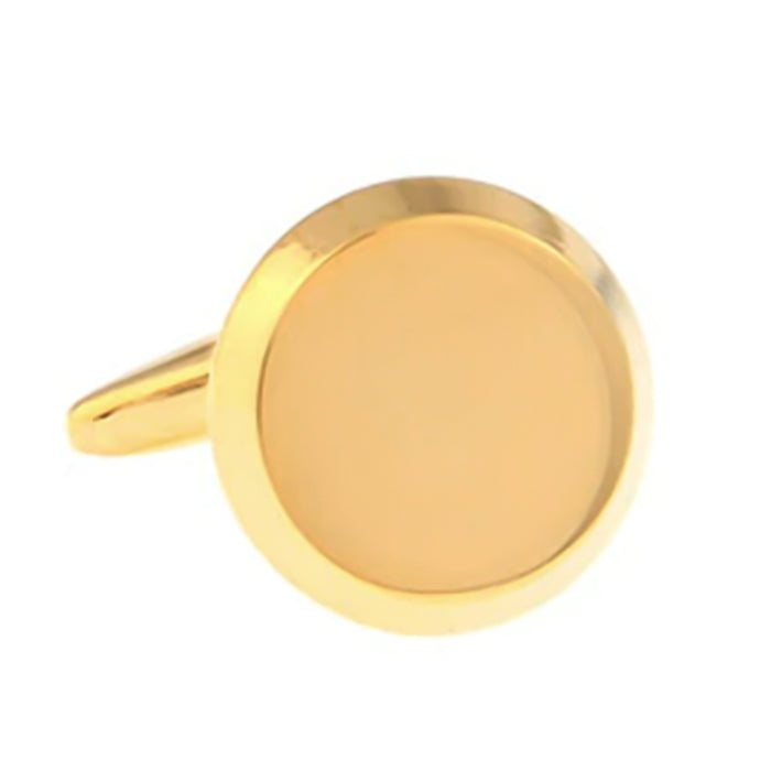Flat Angled Round Cufflinks Gold Front