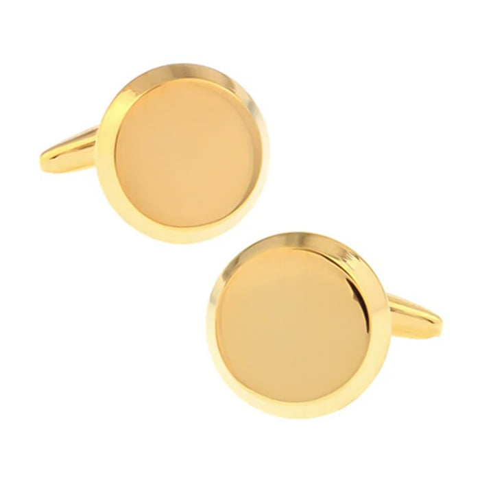 Flat Angled Round Cufflinks Gold Pair