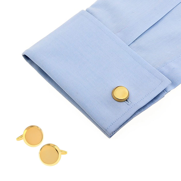 Flat Angled Round Cufflinks Gold On Shirt Sleeve