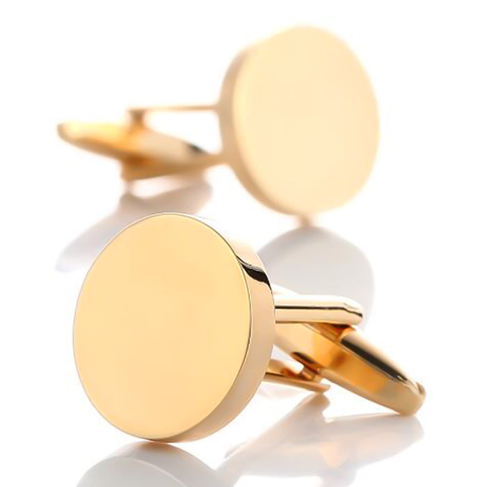 Flat Round Cufflinks Gold Pair