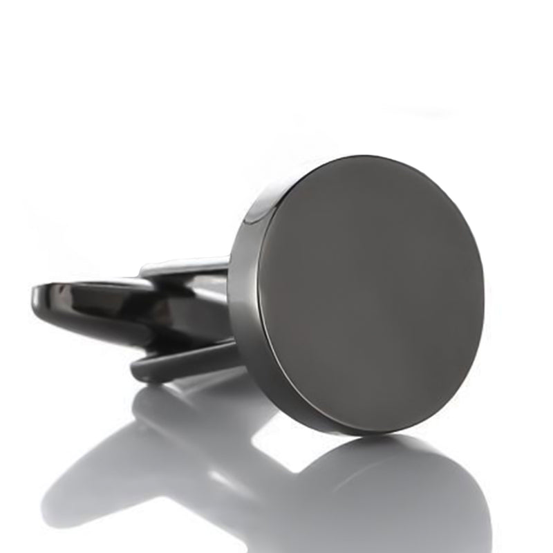 Flat Round Cufflinks Gunmetal Black 18mm Front