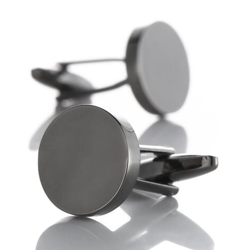 Flat Round Cufflinks Gunmetal Black 18mm Pair