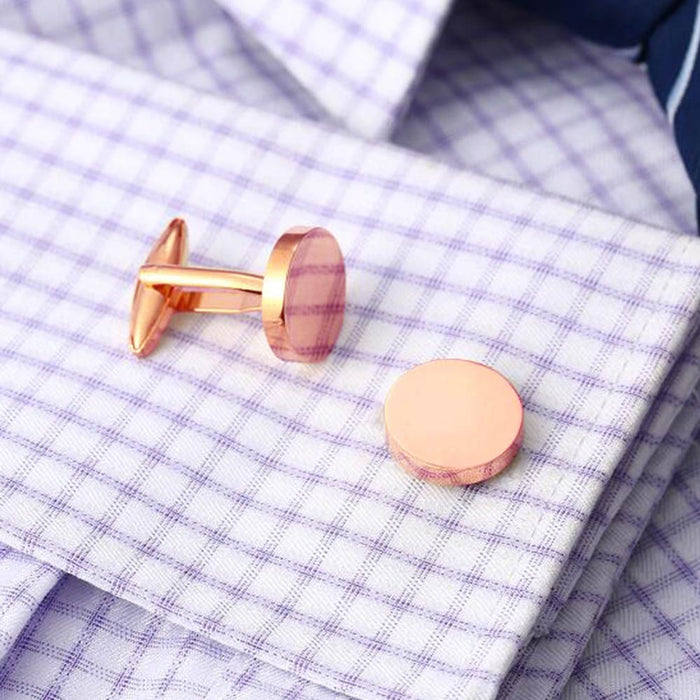 Flat Round Cufflinks Rose Gold 16mm On Shirt Sleeve