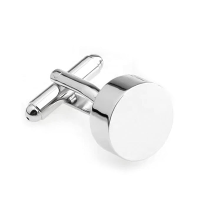 Cufflinks - Round Glossy Flat Thick Surface (Silver)
