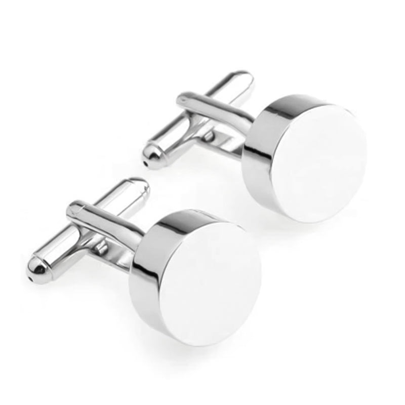 Cufflinks - Round Glossy Flat Thick Surface (Silver)