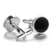 Thick Flat Round Cufflinks Silver With Black Centre Fill Pair