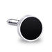 Thin Flat Round Cufflinks Silver With Black Centre Fill Front
