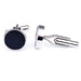 Thin Flat Round Cufflinks Silver With Black Centre Fill Pair
