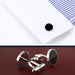 Thin Flat Round Cufflinks Silver With Black Centre Fill On Shirt Sleeve