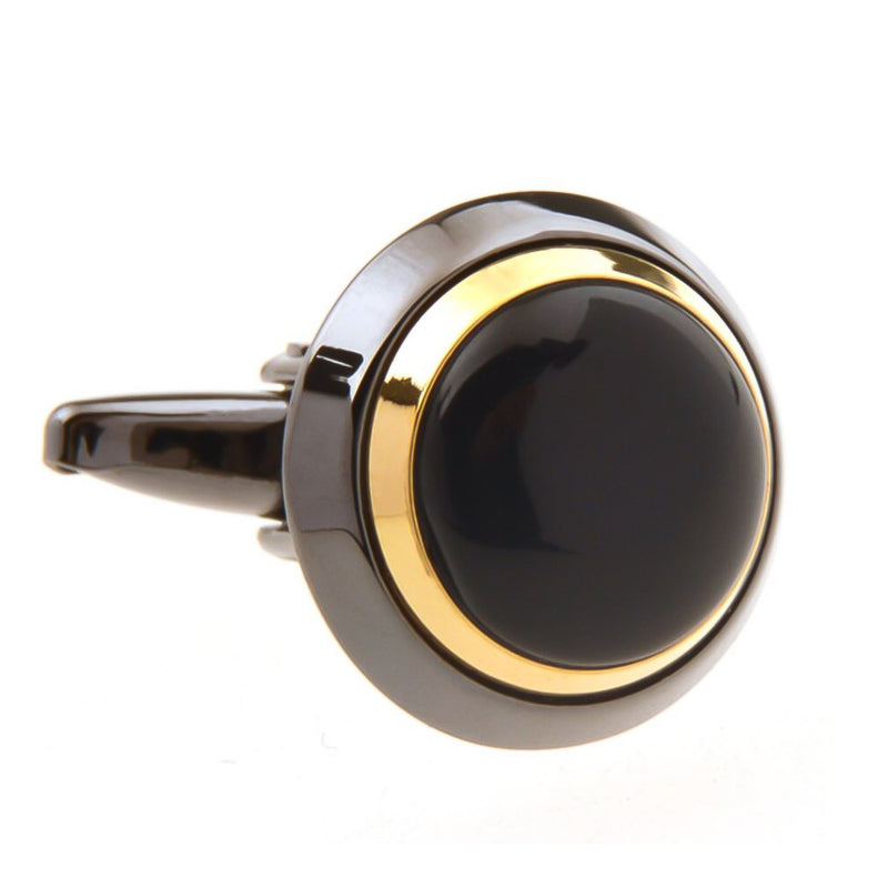 Cufflinks - Round Onyx Ancient Rome (Gunmetal Black & Gold)