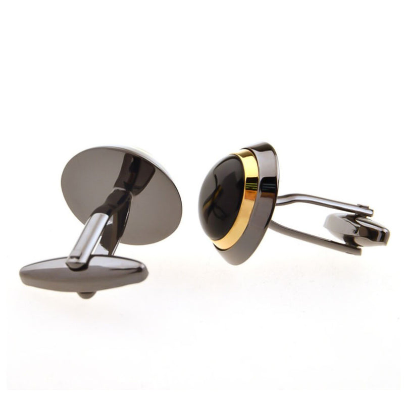 Cufflinks - Round Onyx Ancient Rome (Gunmetal Black & Gold)