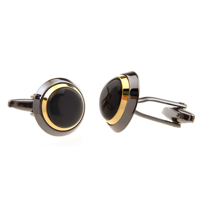 Cufflinks - Round Onyx Ancient Rome (Gunmetal Black & Gold)